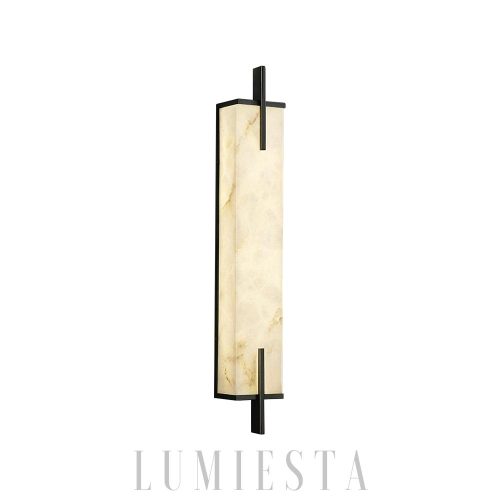 Calliope - lampa ścienna podłużna z alabastru, czarno-biały, kinkiet 60/80cm