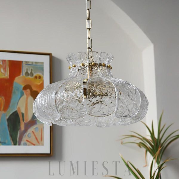 Petal Ice designerska lampa wisząca szkło lodowe złota 50cm