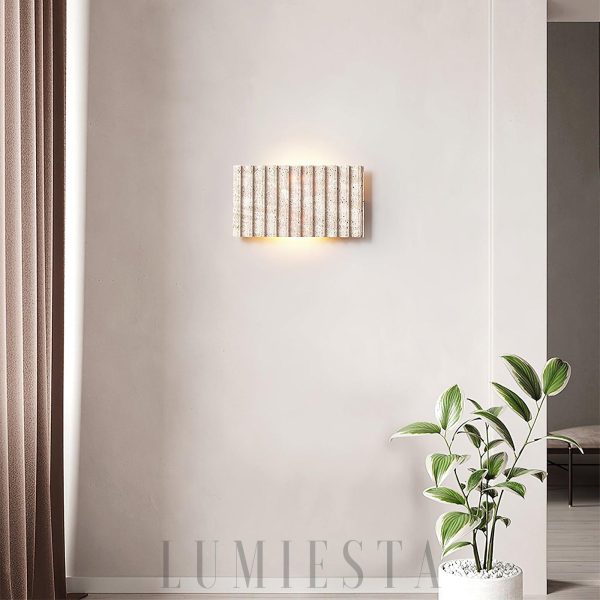 Mupa - Ryflowany prostokątny kinkiet z trawertynu beżowy 33cm