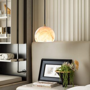 Viela Elegancka półokrągła lampa z alabastru, biało-złota