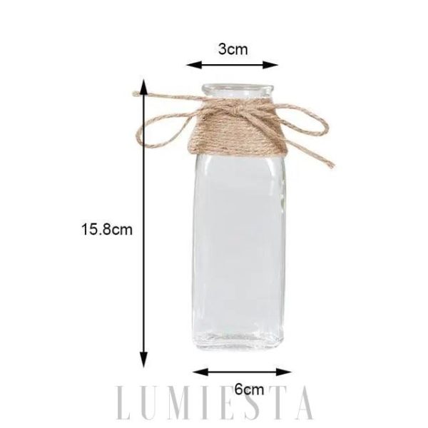 Stylowa szklana butelka dekoracyjna z juty 19 cm