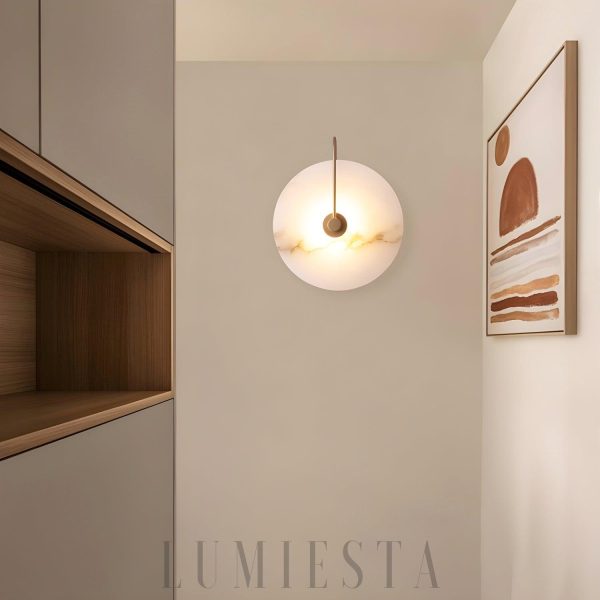 Alabastrin Elegancka okrągła lampa ścienna z alabastru — złota/czarna