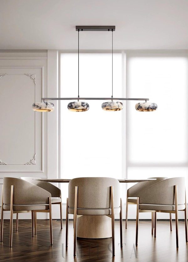 Lampa wisząca 115cm białe marmurowe pierścienie ciepła