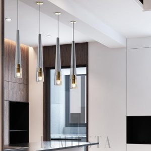 Smukła kryształowa lampa wisząca mosiądz smoky 7cm 40cm