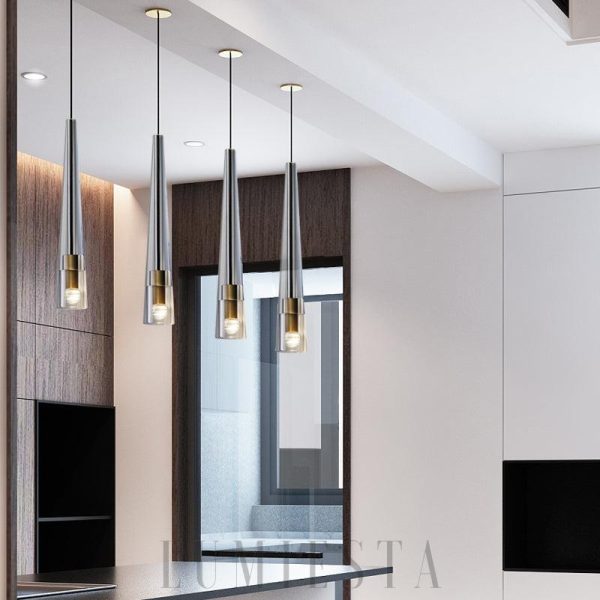 Smukła kryształowa lampa wisząca mosiądz smoky 7cm 40cm