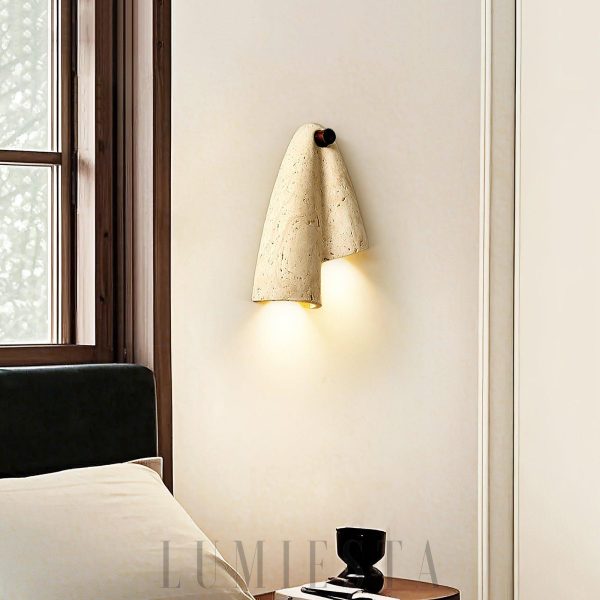 Pearlmont kinkiet z trawertynu beżowa, 2 punktowa, naturalny trawertyn, do sypialni