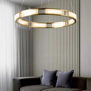 Harley - Nowoczesny okrągły żyrandol alabastrowy mosiądz