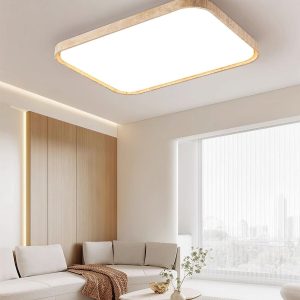 Lampa sufitowa LED travertynowa prostokątna 93x68cm Beżowa