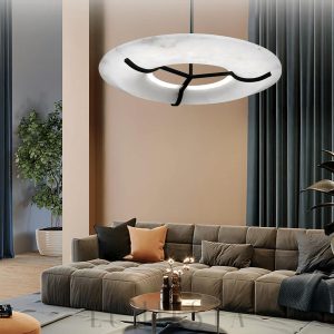 Pixeno - Alabastrowa lampa wisząca okrągła, metalowa
