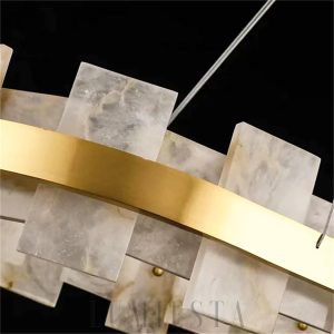 Anela - lampa wisząca w kształcie owalnym z alabastru, złoto-biała, żyrandol 95/125/150/180/200cm