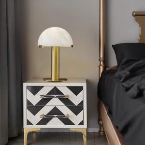 Hemi - Stołowa lampa hemisfera z alabastru, złoto-biała