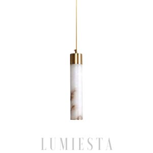 Tala - Lampa wisząca z białym alabaster, biało-złota, Ø6x30cm, jednopunktowa