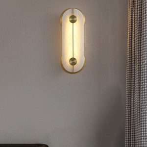 Kinkiet owalny z alabastru biały złoty elegancki