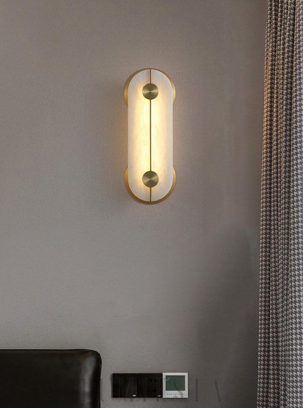 Kinkiet owalny z alabastru biały złoty elegancki