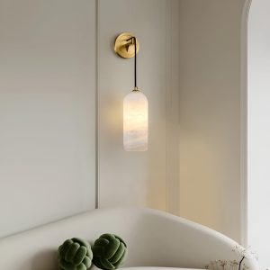 Petra - Nowoczesny kinkiet z alabastru biały - Klosz Ø 10cm x 26cm, złoto-biały do salonu