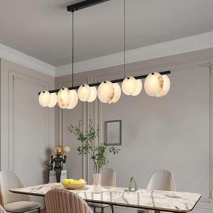 Trinidad - Lampa wisząca z alabastru - Biało-złota - Żyrandol 100/120cm