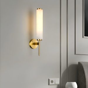 Brindisi - Lampa ścienna Alabaster w stylu świecy biało-złota