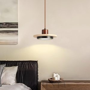 Travertynowa retro lampa wisząca dysk 20cm beżowy orzechowy