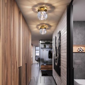 Boule De Cristal - Lampa sufitowa mosiężna z kryształem 12cm