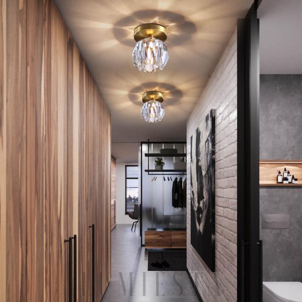 Boule De Cristal - Lampa sufitowa mosiężna z kryształem 12cm