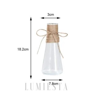 Stylowa szklana butelka dekoracyjna z juty 19 cm