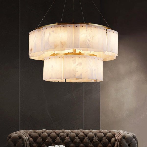 Concha - Kaskadowy żyrandol z alabastru, biało-złoty, Ø 56,66,86,96,116 cm - do salonu