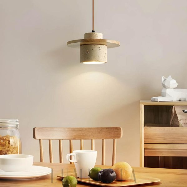 Elegancka lampa wisząca Stonova Duo z travertynu i drewna