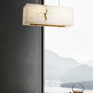 Eaton - Alabastrowa lampa prostokątna, mosiądz/biel