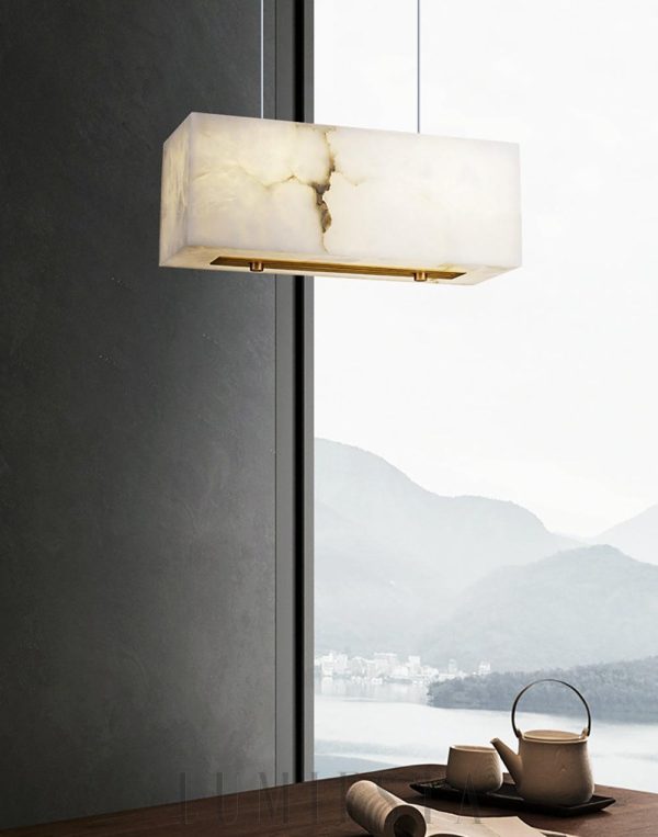 Eaton - Alabastrowa lampa prostokątna, mosiądz/biel