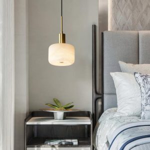 Ludlow - Alabastrowa lampa wisząca złoto-biała prosta