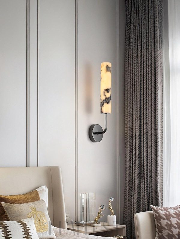 Furia - Pionowy marmurowy kinkiet cylindryczny 6cm 28cm biały czarny