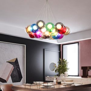 Lampa wisząca 28 głowic kolorowa kula stylowy żyrandol
