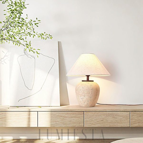 Aoji - Lampa stołowa travertynowa, misa 48 cm, beżowa