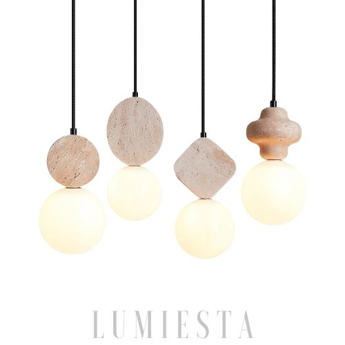 Luksusowa trawertynowa lampa wisząca rzeźbiona okrągła