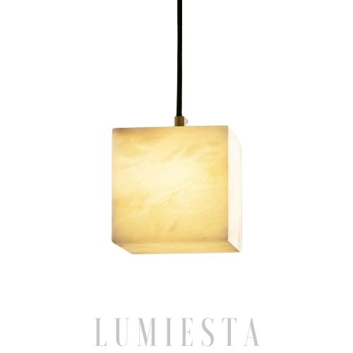 Lampa wisząca kwadratowa z alabastru biało-złota 12cm