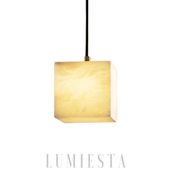 Lampa wisząca kwadratowa z alabastru biało-złota 12cm