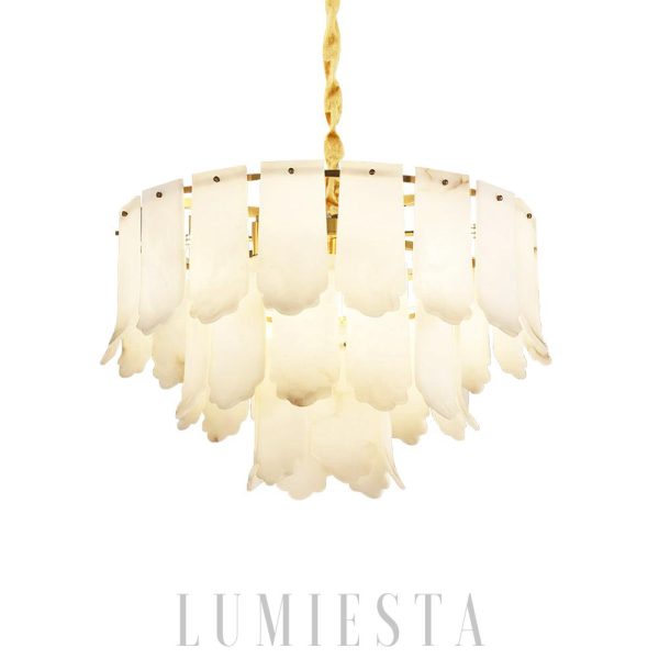 Elba - Stylowa lampa wisząca Alabaster, mosiądz i biały