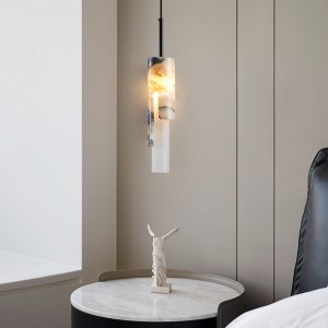 Elegancka wisząca lampa tubowa marmurowa 8x30cm biała