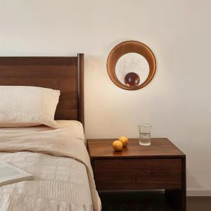 Kaplan - Beżowa Okrągła Lampa Ścienna o Średnicy 30cm