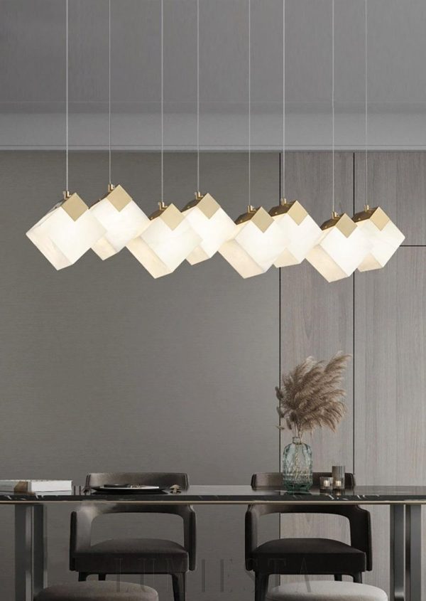 Mordena - Lampa wisząca Modern Cube — alabaster złoto/biały