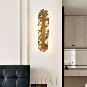 Elegancki kinkiet marmurowy owalny biały złoty LED