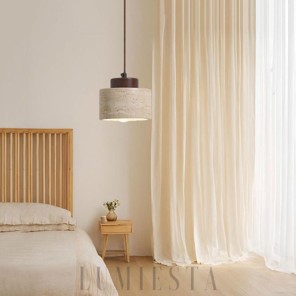 Lampa wisząca vintage cylindryczna z trawertynu beżowa