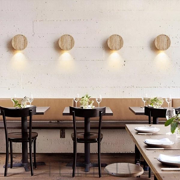 Aruba - Beżowa okrągła lampa ścienna travertyn 10 cm retro