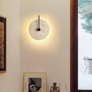 Knossos - Okrągła lampa ścienna travertyn, czarno-beżowa