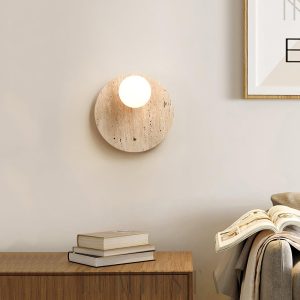 Corinth - Żółta lampa ścienna trawertynowa okrągła/owalna