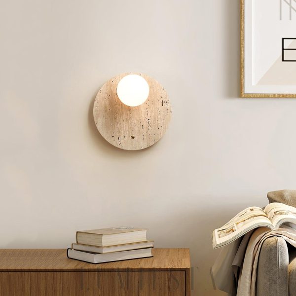 Corinth - Żółta lampa ścienna trawertynowa okrągła/owalna